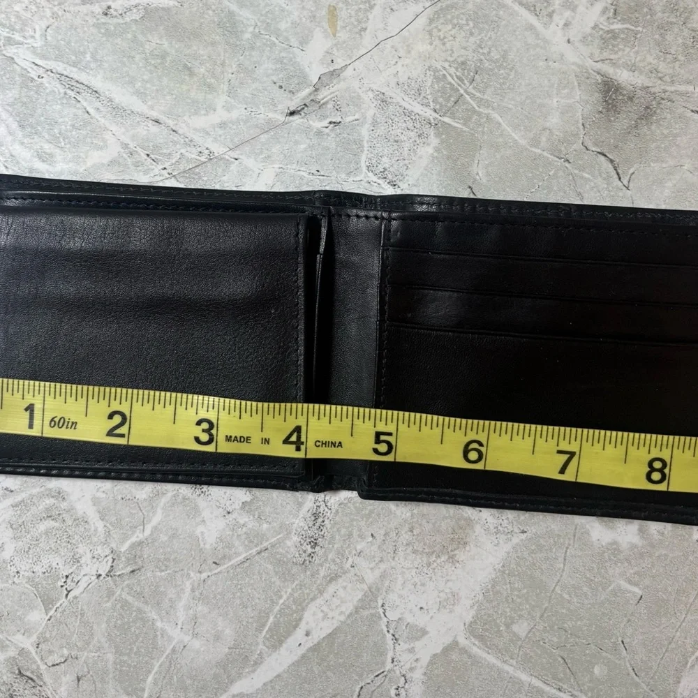 Rolfs Mens Black Full Grain Italian Lambskin Leather‎ Bifold Wallet Pull Out ID